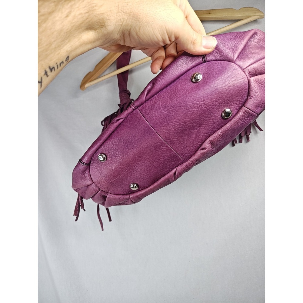 B. Makowsky Cabernet Purple Leather Fringe Tote Bag Hobo Purse NWT A212792 - Picture 6 of 16